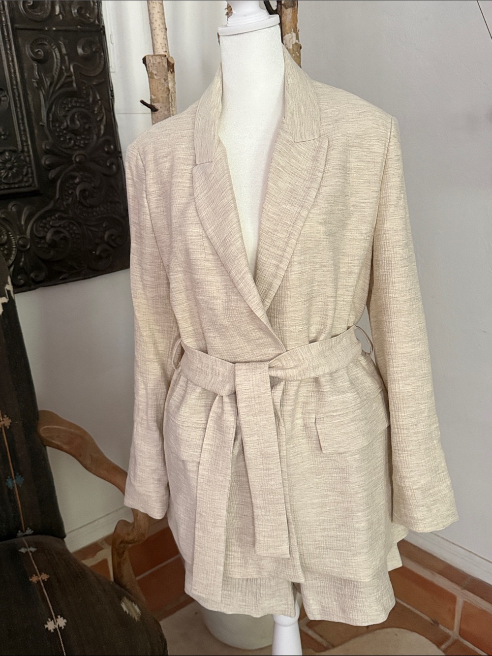 NWT Zara Beige Belted Blazer and Shorts Set